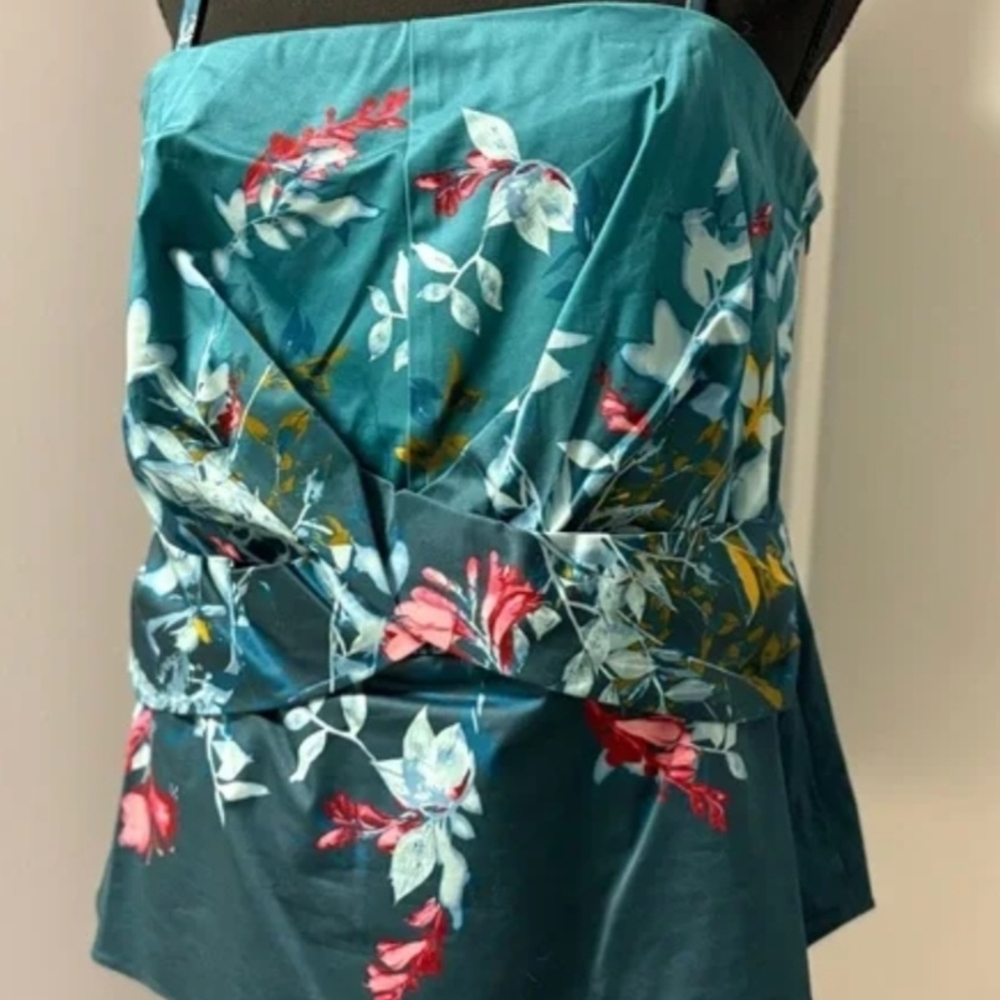 Floral Strapless Top in Teal and Red